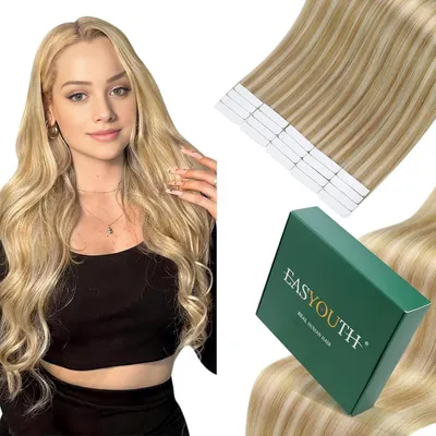 Produktbild von Tape-In Extensions Echthaar Honigblond/Gelbblond #27/613 50g 55cm