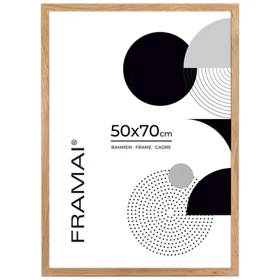Immagine prodotto di Cornice FRAMAI® 50x70 cm in rovere e MDF, cornice ecologica con plexiglass infrangibile, gancio e supporto