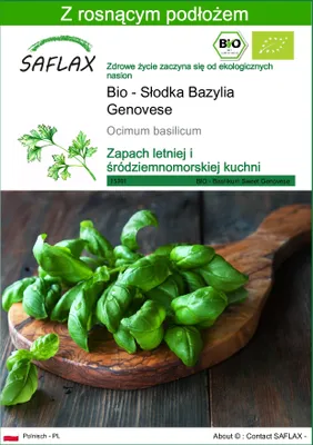 Zdjęcie produktu dla SAFLAX - Bio - Słodka Bazylia Genovese - 800 Nasiona - Z podłożem uprawowym wolnym od zarazków - Ocimum basilicum
