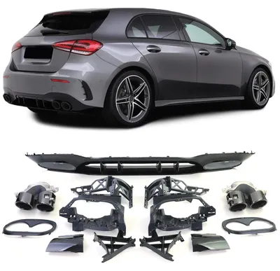 Obrázek produktu pro Nárazník s 4 koncovkami výfuku, černý, pro Mercedes-Benz A-klasse W177, od roku 2018, zadní difuzor