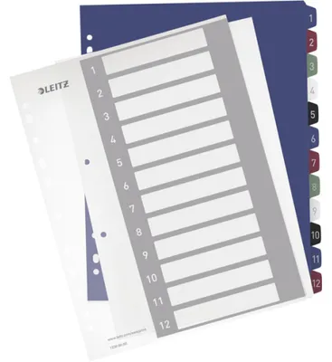 Produktbild von Leitz 12380000, Numerischer Registerindex, Polypropylen (PP), Mehrfarbig, Porträt, A4 Maxi, 245 mm