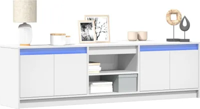 Image de Maison Exclusive - Meuble TV avec éclairage LED, blanc, 180 x 34 x 50 cm, aggloméré