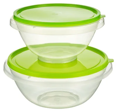 Image de Ensemble de bols avec couvercles, de 4,5 à 7 litres, couleur verte – Ensemble de bols polyvalent en plastique robuste et sans BPA