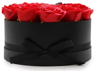 Produktbild von Seifenblumen-Box - 14 rote Rosen in einer runden Box