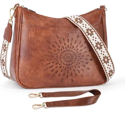 Productafbeelding van Damesschoudertas, crossbody tas met bloemenmotief, brede band, veganistisch leer, blauw, afneembare schouderband, kaartsleuf