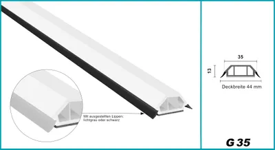 Produktbild von HEXIM Fenstersprossen weiß 1 & 2 Meter - selbstklebende Glassprossen aus PVC Kunststoff, Dichtungslippen(steil & ausgestellt) in grau und schwarz - HJ G35(1000x35x13mm, graue Lippe)