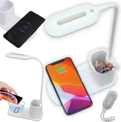 Obrázek produktu pro Indukční nabíječka, stolní lampa LED, bílý obal, kabel, nastavitelný