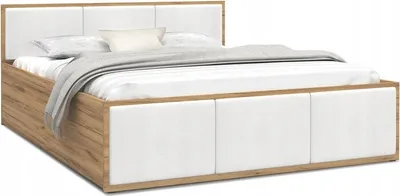 Obrázek produktu pro Postel s lamelovým roštem Postel pro mladé Manželská postel 160x200 dub -bílá s matrací
