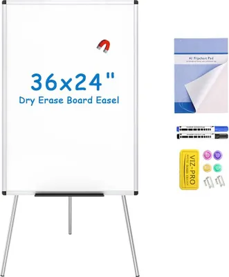 Productafbeelding van Magnetisch whiteboard met standaard, 90 x 60 cm, draagbaar, in hoogte verstelbaar, voor school en thuis