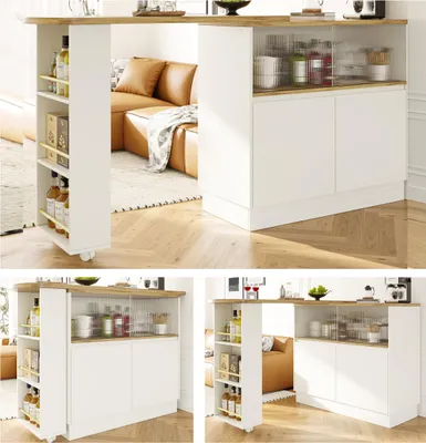 Immagine prodotto di tavolo da bar e credenza girevole a 360° - Bar moderno con ripiano in vetro, 90x45x100cm, multifunzionale per cucina e ristorante