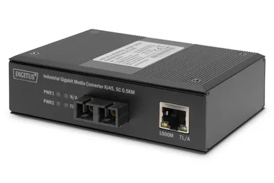 Immagine prodotto di DIGITUS Convertitore di media industriale Gigabit, RJ45, SC, portata 0,5 km