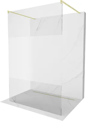 Produktbild von Mexen Kioto freistehende Duschwand 110 x 200 cm, transparent/überfrohren 8 mm, gebürstetes Gold - 800-110-002-55-35