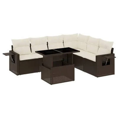Produktbild von vidaXL 7-tlg. Garten-Sofagarnitur mit Kissen Braun Poly Rattan