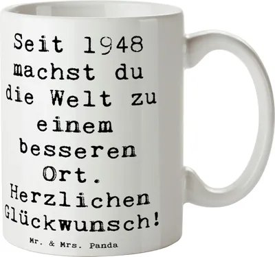 Produktbild von Mr. & Mrs. Panda Tasse Spruch 1948 Geburtstag - Weiß - Geschenk, schöne, Geburtsjahr, Happy Birthday, 75., Becher, Geburtstagsgeschenk, Kaffeebecher, Erinnerungen, Alter
