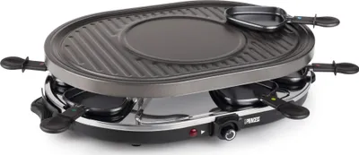 Produktbild von Princess 162700 Raclette 8 Oval Grill Party, 8 Person(en), Schwarz, Edelstahl, Oval, 430 x 300 mm, Drehregler, 2 m