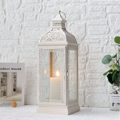 Image de Omgoods - Lanterne en métal rustique, idéale pour l'intérieur et l'extérieur