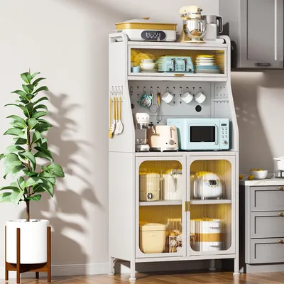 Produktbild von Hoher Schrank - Küchenschrank - Aufbewahrungsschrank - Mikrowellenschrank - Kaffeebar-Schrank - 66 cm, weiß