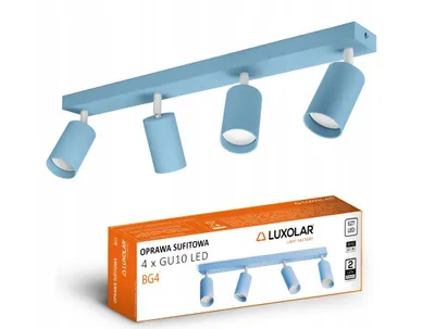 Zdjęcie produktu dla LUXOLAR Lampa Sufitowa 4-punktowa GU10 LED Spot Niebieska – Nowoczesny Reflektor Natynkowy z Ruchomymi Kloszami - Idealna do Pokoju Dziecięce