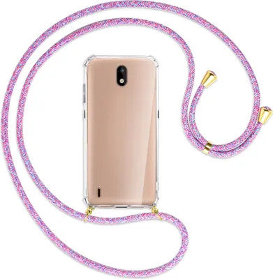 Produktbild von Handykette Backcover-Schutzhülle mit Band (Metall goldfarben) für Nokia 1.3 - lila/rosa/blau