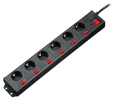 Produktbild von Hama 00137259, 1,4 m, Drinnen, Schwarz, Synthetik, 6 AC-Ausgänge, 230 V