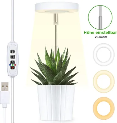 Obrázek produktu pro LED lampa pro rostliny s plným spektrem Nastavitelná výška 20-64 cm, LED rostoucí lampa stmívatelná časovač, rostoucí lampa skleník pro pokojové rostliny, USB kabel