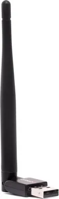 A black USB Wi-Fi adapter with an antenna.