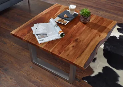Produktbild von MASSIVMOEBEL24 Couchtisch Akazie 90x90x45 walnuss lackiert FREEFORM 2 #10