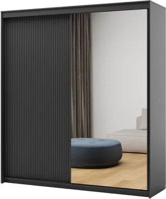 Productafbeelding van Furniture24 Trend Tz-01 Schuifdeurenkast, 200 x 222 x 63 cm, kast/garderober, zwart