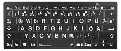 Productafbeelding van LogicKeyboard XL-Print, wit op zwart, voor PC/Bluetooth (Duits)