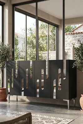 Obrázok produktu pre Skye Decor, kvalitná konzolová zostava (3-dielna) v antracitovej/striebornej farbe, 120 cm | 100% melamín