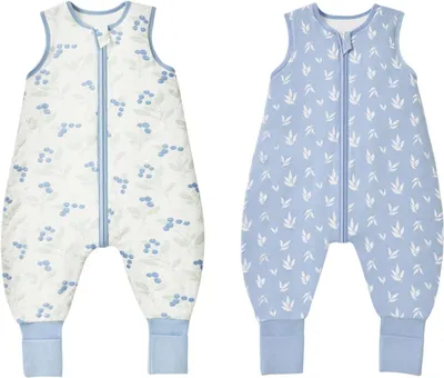 Productafbeelding van Baby slaapzak met pijpen - 1.0 Tog - 2-pack - Superzacht rayon gemaakt van bamboe - Bamboevezel slaapzak voor jongens of meisjes(Blauw - S)