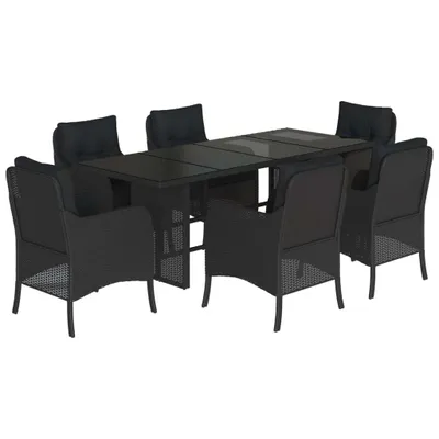 Produktbild von vidaXL 7-tlg. Garten-Essgruppe mit Kissen Schwarz Poly Rattan