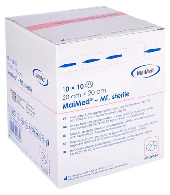 Zdjęcie produktu dla MaiMed-MT-sterylne gaziki 20x20cm, 10x10 sztuk/pudełko (rozmiar śliwki), | pudełko (100 sztuk)