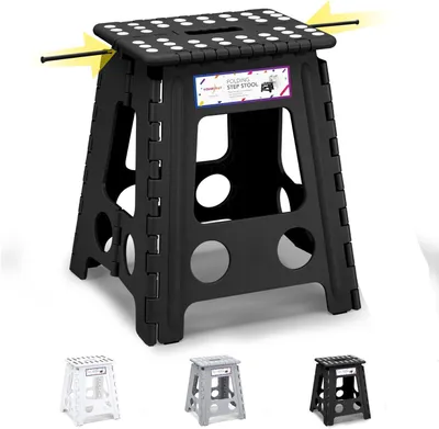 Obrázok produktu pre Skladacia stolička 40 cm, plast, nosnosť 136 kg, čierna, do kuchyne