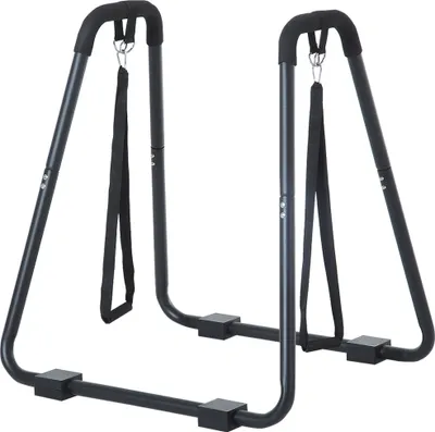 Obrázek produktu pro Dipstation – stabilní stojan na dipy s trenažérem na závěsy, robustní ocelová konstrukce, černá, 90 × 81 × 92,5 cm, pro efektivní silový trénink