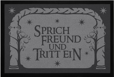Fußmatte mit Spruch Sprich Freund und tritt ein Losungswort Film-Zitat Fantasy rutschfest & waschbar Moonworks® schwarz 60x40cm