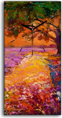 Produktbild von Wandbild Leinwand Bilder mit Uhr 30x60 Gemälde Wiese Blumen Baum Himmel Kunst - schwarze Hände