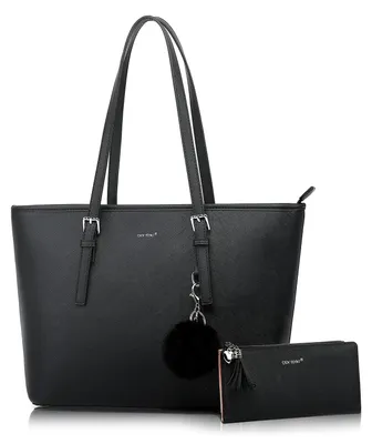 Produktbild von Handtasche Damen Set Schwarz Tasche Mit Geldbörse für Büro Schule Einkauf Handta