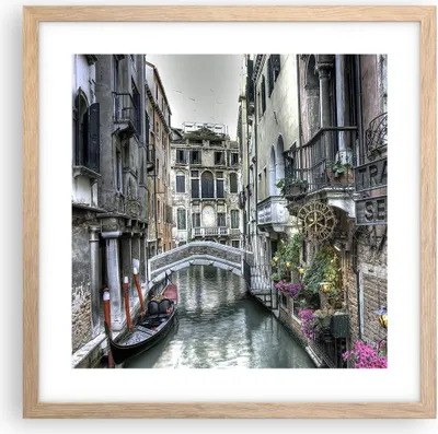 Produktbild von Gerahmtes Poster - Rahmen in heller Eiche - Venedig Brücke Wasser - 40x40 cm - Wand Bild - Wanddeko - Wandbilder - Wandposter - Bilderrahmen - Bilder - Kunstdruck - Wandbild - P2NAC40x40-3522