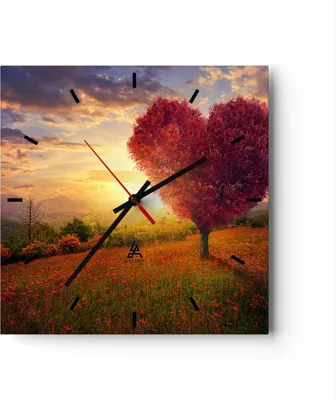 Produktbild von Wanduhr - Quadrat - Glasuhr - Baum Wiese Blume - 30x30cm - Schleichendes Uhrwerk - Lautlos - zum Aufhängen bereit - Dekoration Modern - Wanddekoration aus Glas - C3AC30x30-3790