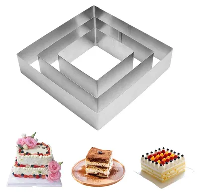 Immagine prodotto di Set di 3 stampi per torte, acciaio inossidabile, forma quadrata, dimensioni 10/15/20 cm, altezza 4,5 cm