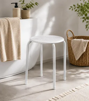 Produktbild von Practo Home Hocker – Metallhocker – Stapelbar – Weiß – 45,5 cm – Belastbar bis 100 kg, KI-generiertes Bild