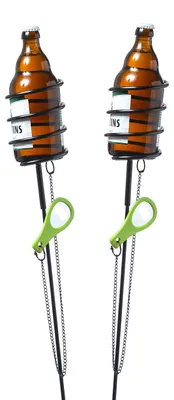 Produktbild von Flaschenhalter 2er Set - Spiralhalter für Gläser, Getränke, Kerzen etc - mit 2 Öffnern - H: 100cm