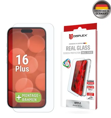 Produktbild von Displex Panzerglas + Schutzhülle für Apple iPhone 16 Plus, Eco-Montagerahmen, kratzer-resistent, Apple, iPhone 16 Plus, Schmutzabweisend, Schlagfest, Kratzresistent, Transparent, 1 Stück(e)