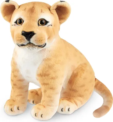 Image de Peluche lionne BRUBAKER - 30 cm Peluche lion - Peluche bébé fauve assis - Jouet en peluche pour enfants, Brun
