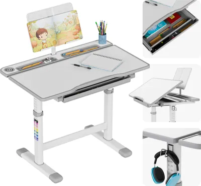 Produktbild von MARK ADLER Study 3.0 | Ergonomischer Schreibtisch für ein Kind | Schreibtischhöhe verstellbar von 54 bis 76 cm | Grau