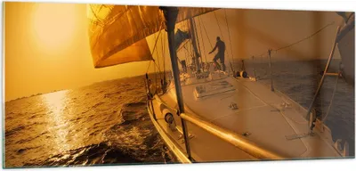 Produktbild von Bilder auf glas - Ozean Segelboot Yacht - 100x40cm - Glasbilder - Wandbilder - Kunstdruck - zum Aufhängen bereit - Wanddekoration aus Glas - Glas Bilder - Wandbild auf Glas - GAB100x40-0322