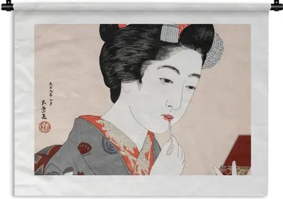 Produktbild von MuchoWow® Wandteppich Wandbehang Vintage - Japanisch - Frau - Make-up 120x90 cm Tapisserie Dekoration Wandtuch - Wohnen - Aufhänger für die Wand