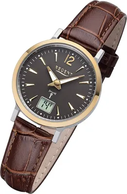 Produktbild von Regent Damen Uhr Funkuhr FR-257 Analog-Digital Leder Armbanduhr braun URFR257