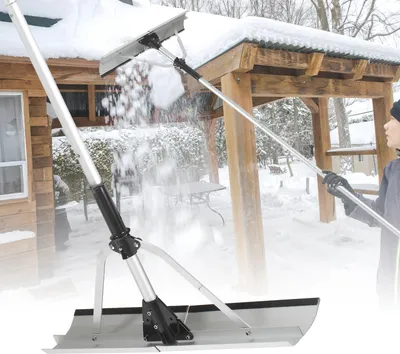 Productafbeelding van Jayseuw sneeuwschuiver voor daken, instelbaar van 196 tot 636 cm, sneeuwschuiver van aluminium, sneeuwschuiver met antisliphandvat